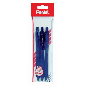 Pentel EnergelX Retractable Liquid Gel Rollerball Pens - Blue - Pack of 3