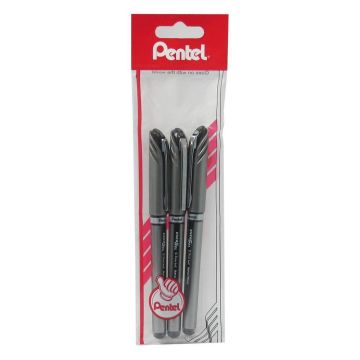 Pentel Energel Plus Metal Rollerball Pens - Black - Pack of 3
