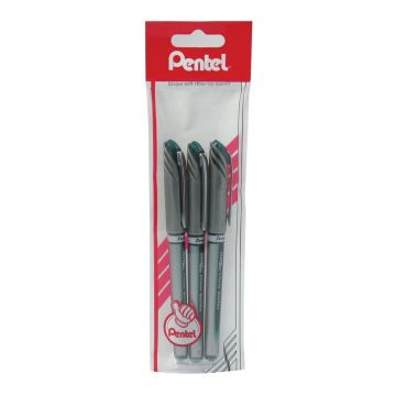Pentel Energel Plus Metal Rollerball Pens - Green - Pack of 3