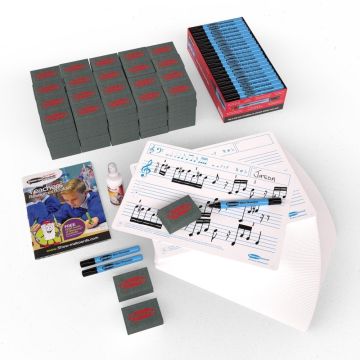 Show-me Music Ruled Drywipe Boards Pens and Erasers Bulk Box - Pack of 100