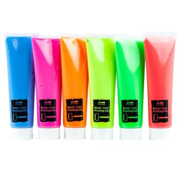 Block Printing Ink Fluorescent Assorted Set 300ml - Pack of 6