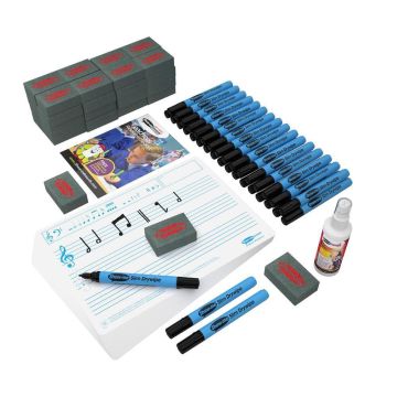 Show-me Music Ruled Drywipe Boards Pens and Erasers Classpack - Pack of 35