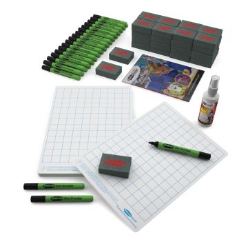 Show-me A4 Gridded SUPERTOUGH Drywipe Boards Pens and Erasers - Pack of 35