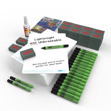 Show-me A4 Plain SUPERTOUGH Drywipe Boards Pens and Erasers - Pack of 35