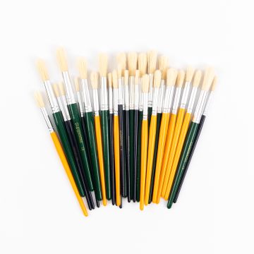 Short Round Paint Brushes- Coloured Handle- Assorted- Pk 30