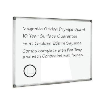 Drywipe Board Gridded Magnetic Aluminium Frame - 1800mmx1200mm Aluminium