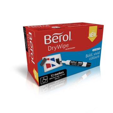 Berol Drywipe Whiteboard Markers Bullet Tip Black - Pack of 12