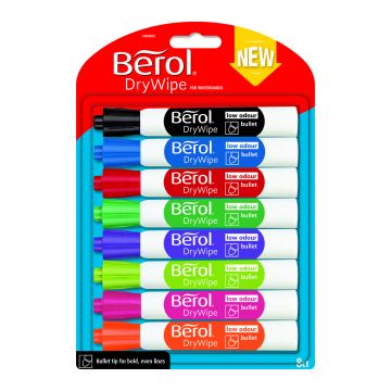 Berol Drywipe Whiteboard Markers Bullet Tip Assorted - Pack of 8