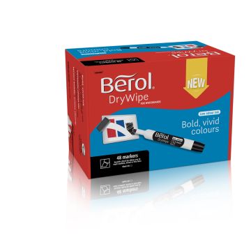 Berol Drywipe Whiteboard Markers Chisel Tip Black - Pack of 48