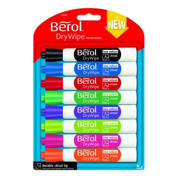 Berol Drywipe Whiteboard Markers Chisel Tip Assorted - Pack of 8
