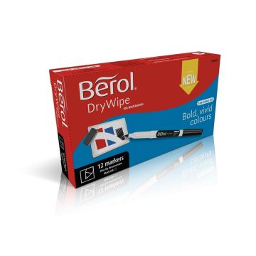 Berol Drywipe Whiteboard Pens Fine Tip Black - Pack of 12
