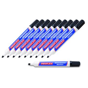 Penflex Drywipe Whiteboard Markers Bullet Black - Pack of 10