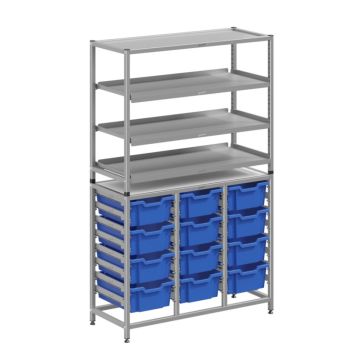 Treble Silver Frame 3 Shelves & 12 Deep Trays- Royal Blue