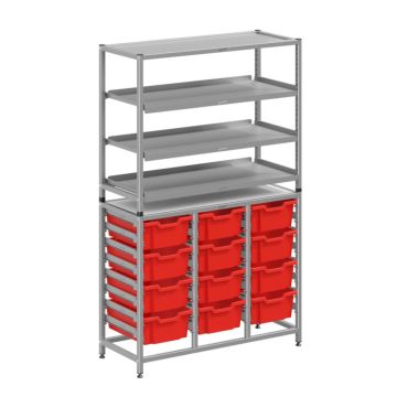 Treble Silver Frame 3 Shelves & 12 Deep Trays- Flame Red