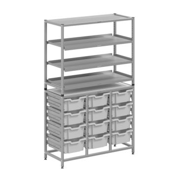 Treble Silver Frame 3 Shelves & 12 Deep Trays- Light Grey