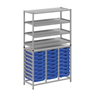 Treble Silver Frame 3 Shelves & 24 Shallow Trays - Blue