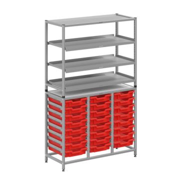 Treble Silver Frame 3 Shelves & 24 Shallow Trays- Flame Red