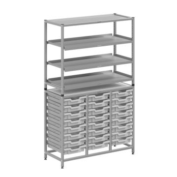 Treble Silver Frame 3 Shelves & 24 Shallow Trays- Light Grey
