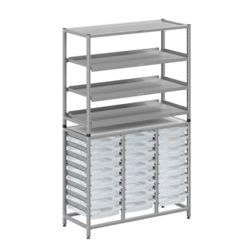 Treble Silver Frame 3 Shelves & 24 Shallow Trays- Clear