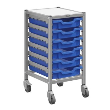 Single Silver Trolley & 6 Shallow Trays - Royal Blue
