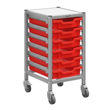 Single Silver Trolley & 6 Shallow Trays - Flame Red