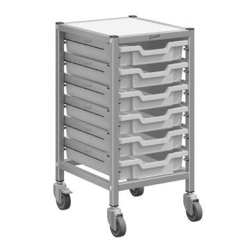 Single Silver Trolley & 6 Shallow Trays - Light Grey