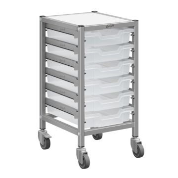 Single Silver Trolley & 6 Shallow Trays - Clear