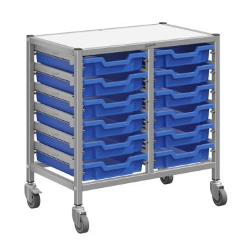 Double Silver Trolley & 12 Shallow Trays - Royal Blue