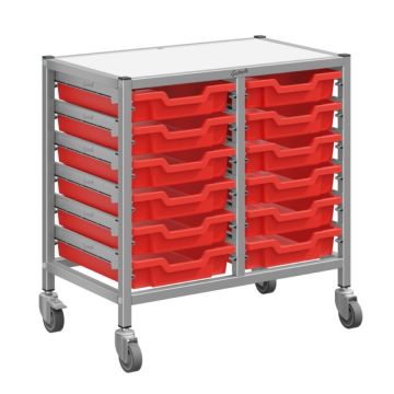 Double Silver Trolley & 12 Shallow Trays - Flame Red