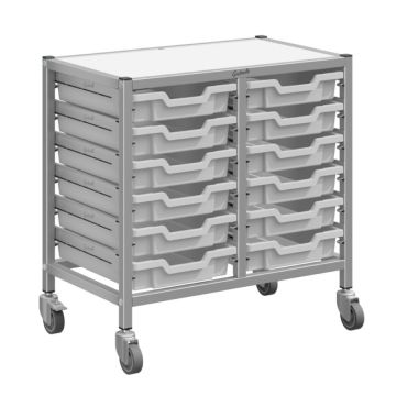 Double Silver Trolley & 12 Shallow Trays - Light Grey