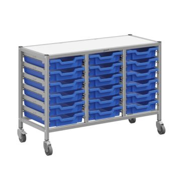 Treble Silver Trolley & 18 Shallow Trays - Royal Blue