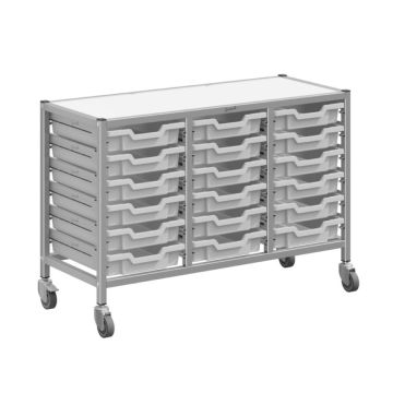 Treble Silver Trolley & 18 Shallow Trays - Light Grey