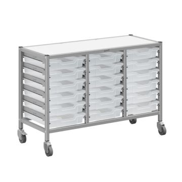 Treble Silver Trolley & 18 Shallow Trays - Clear