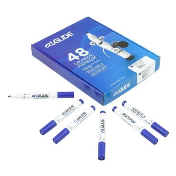 Eziglide Drywipe Whiteboard Markers Blue Chisel Tip - Pack of 48