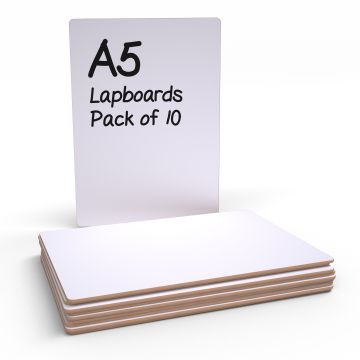 A5 Rigid Plain Drywipe Lapboards - Pack of 10