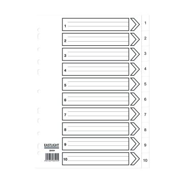 Eastlight A4 Polypropylene Dividers 1-10-part Europunched