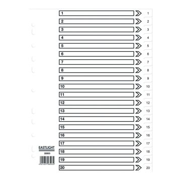 Eastlight A4 Polypropylene Dividers 1-20-part Europunched