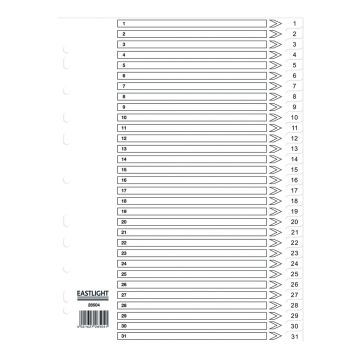 Eastlight A4 Polypropylene Dividers 1-31-part Europunched