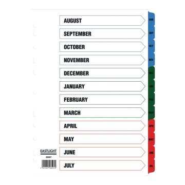 Eastlight A4 Academic Year Dividers Aug-Jul Europunched