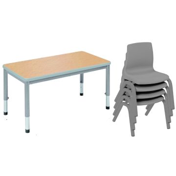 Harlequin Small Rectangular Table With 4 Chairs - 8-11 Years - Beech