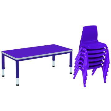 Harlequin Large Rectangular Table & 6 Chairs - 4-6 years - Purple