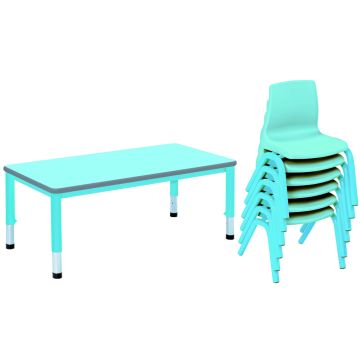 Harlequin Large Rectangular Table & 6 Chairs - 4-6 years - Soft Blue