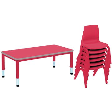 Harlequin Large Rectangular Table & 6 Chairs - 4-6 years - Red