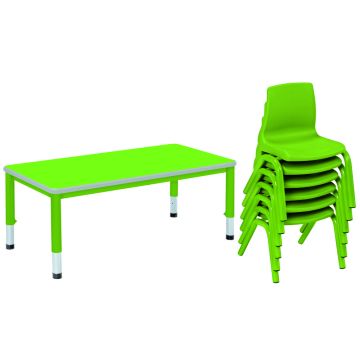 Harlequin Large Rectangular Table & 6 Chairs - 8-11 years - Tangy Lime