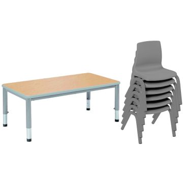 Harlequin Large Rectangular Table & 6 Chairs - 6-8 years - Beech