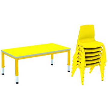 Harlequin Large Rectangular Table & 6 Chairs - 4-6 years - Yellow