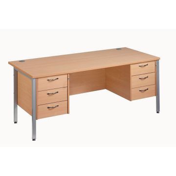 Straight Desk 2 x 3 Drawer Pedestals - Beech