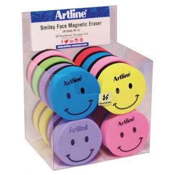 Grooved Artline Smiley Face Magnetic Board Eraser Assorted - Pack of 16