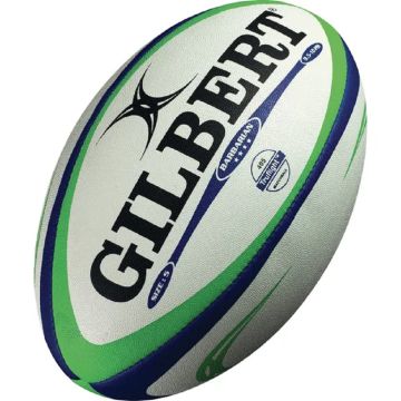 Gilbert Barbarian Match Rugby Ball- White/Blue/Green-Size 5