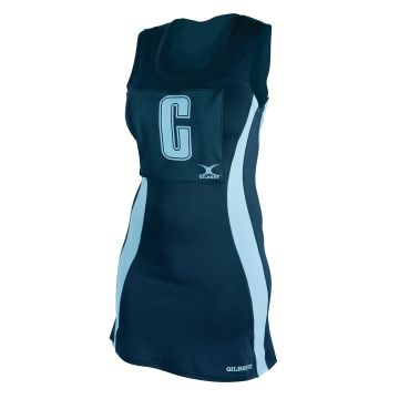 Gilbert Eclipse Netball Dress with Hook & Loop - Navy/Sky Blue - Size 20